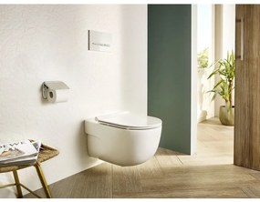 Set promo Vas WC suspendat cu capac soft close Roca Meridian Rimless 36x56 cm evacuare orizontala