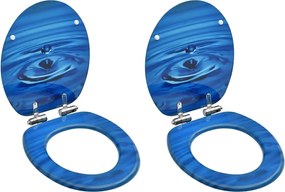 vidaXL Scaune WC capac silențios, 2 buc., albastru, MDF, model stropi