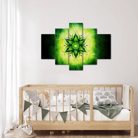 Tablou - Mandala de flori, fundal verde (150x105 cm)