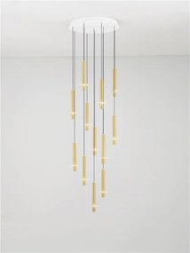 Lustra cu 12 Pendule tub subtire aluminiu auriu si alabastru LED NOEMI