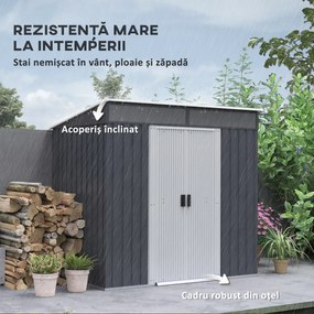 Outsunny Magazie 6,5 x 4 FT din metal galvanizat cu fundatie pentru gradina, Depozit cu incuietoare pentru unelte, Gri