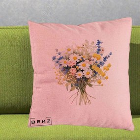 Perna Decorativa Buchet Camp Acuarela Margarete-Lavanda, 40x40 cm, Roz, Husa Detasabila, Perna Inclusa, BEKZ®