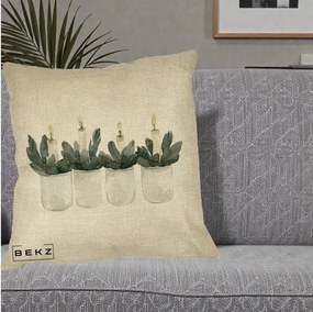Perna Decorativa Lumanari Advent in Borcane, 40x40 cm, Crem, Husa Detasabila, Perna Inclusa, BEKZ®