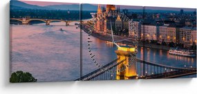 Tablou - Panorama orașului Budapesta, Ungaria (cu ceas) (90x30 cm)