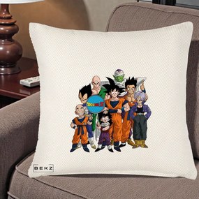 Perna Personalizata Dragon Ball Z Grup Complet, 40x40 cm, Crem Reliefat, Husa Detasabila, Perna Inclusa, BEKZ®