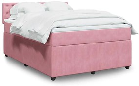 vidaXL Pat box spring cu saltea, roz, 140x200 cm, catifea
