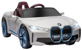 HOMCOM Masinuta Electrica pentru Copii BMW i4 cu Licenta de 12V cu Telecomanda, Baterii Portabile, Muzica, Claxon, pentru 3-6 ani Alb | Aosom Romania