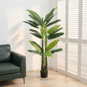 HOMCOM Arbore Artificial de Banan 180 cm cu Ghiveci, Plantă Falsă cu 18 Frunze pentru Decor Interior sau Birou, Verde | Aosom Romania