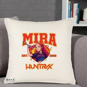 Perna Personalizata K-pop HUNTRX Mira Personaj Avoline, 40x40 cm, Crem Reliefat, Husa Detasabila, Perna Inclusa, BEKZ®