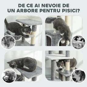 PawHut Arborele pentru Pisici cu Căsuțe, Rampe, Stinghie și 4 Mingi, Gri | Aosom Romania
