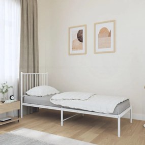 350921 vidaXL Cadru de pat metalic cu tăblie, alb, 75x190 cm