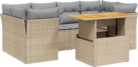 vidaXL Set canapele de grădină, 7 piese, cu perne, bej, poliratan