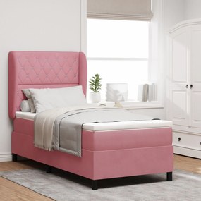 vidaXL Pat cu arcuri cu saltea cu headboard Roz 90 x 190 cm Catifea