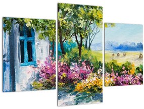 Tablou - Grădina din fața casei, pictură în ulei (90x60 cm)