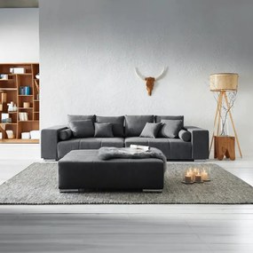Canapea extensibilă dumonde cu ladă de depozitare si sezut confortabil din spuma high-density, Marbela Enjoy Graphite XXL 295x100 cm cu taburet inclus