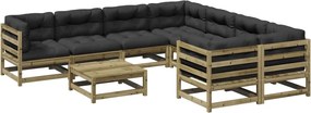 vidaXL Set canapea de grădină cu perne, 9 piese, lemn de pin tratat