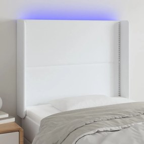 3123981 vidaXL Tăblie de pat cu LED, alb, 83x16x118/128 cm, piele ecologică