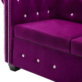 Set canapea Chesterfield, 2 buc., tapiterie catifea, mov Violet, 2 locuri + 3 locuri