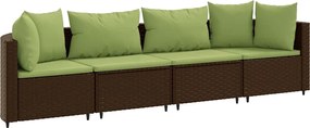 vidaXL Set canapele de grădină, 4 piese, cu perne, maro poliratan maro