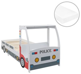 278787 vidaXL Pat copii mașină poliție cu saltea, 7 Zone H3, 90x200 cm
