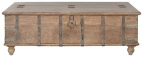 Măsuță de cafea tip cufăr vechi din lemn masiv de tec, cu patină vintage, „Heritage Chest”