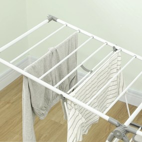 HOMCOM Uscător de Rufe cu 2 Niveluri Reglabil pe 4 Înălțimi Diferite, Uscător din Metal și Plastic, 156.5x61.5x97 cm, Alb | Aosom Romania