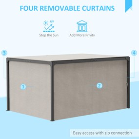 Outsunny Foisor cu pergola 3 x 3 (m) cu acoperis extensibil, Adapost cu copertina cu pergola retractabila cu perdele, Cadru din aluminiu pentru gradina, peluza, curte si terasa, bej | Aosom Romania