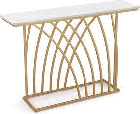 MAU23 - Masa Consola, 120 cm, masuta hol, living, dormitor - Auriu - Alb Imitatie de Marmura