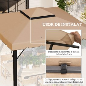 Outsunny Acoperiș de Schimb pentru Pavilion 3x3 m cu 2 Niveluri, Copertină Rezistentă la Apă din Poliester 170g/㎡ cu 8 Orificii de Drenaj, Bej | Aosom Romania