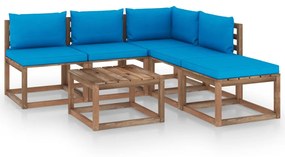 Set mobilier gradina paleti cu perne, 6 piese, lemn pin tratat Albastru deschis, colt + 3x mijloc + 2x masa, 1
