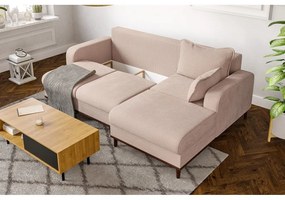 Colțar bej cu tapițerie din catifea reiată (cu colț pe partea dreaptă) Beata – Ropez