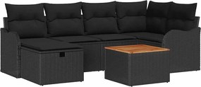 vidaXL Set de canapele pentru grădină cu pernă 7 pcs Negru Rattan poli
