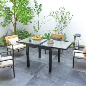 Outsunny Masă de Grădină Extensibilă cu Blat din Sticlă 80-160x80x75 cm Negru | Aosom Romania
