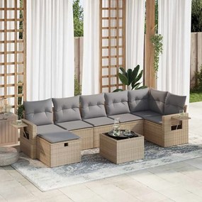 vidaXL Set canapele de grădină, 8 piese, cu perne, bej, poliratan