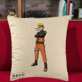 Perna Personalizata Naruto Uzumaki Portret Complet, 40x40 cm, Bej, Husa Detasabila, Perna Inclusa, BEKZ®