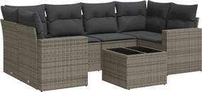 vidaXL Set canapele de grădină, 7 piese, cu perne, gri, poliratan
