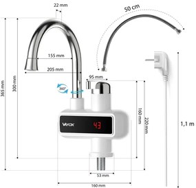 Instant de apă caldă cu afișaj LED 3000W/230V IPX4 alb