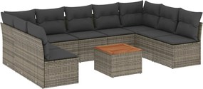 vidaXL Set mobilier de grădină cu perne, 10 piese, gri, poliratan