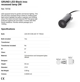 Spot LED incastrabil de exterior pavaj GRUND 2W inox negru