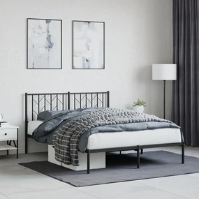374436 vidaXL Cadru de pat metalic cu tăblie, negru, 135x190 cm