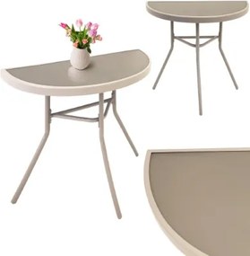 Masă balcon semirotundă bej - sticlă cu structură metalică