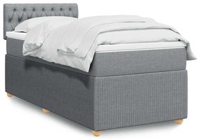 vidaXL Pat box spring cu saltea, gri deschis, 90x200 cm, textil
