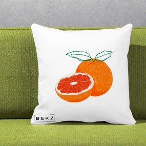 Perna Decorativa Grepfrut Citrus, 40x40 cm, Alba Mata, Husa Detasabila, Perna Inclusa, BEKZ®