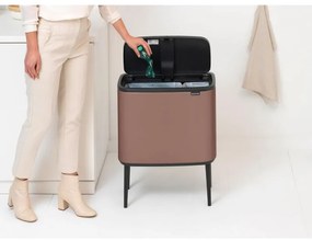 Coș Brabantia Bo Touch 1008856, 11+23 l, Deschidere lină și silențioasă, Deschidere mare, Finisaj satinat, Maro