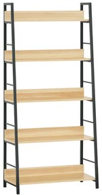 HOMCOM Bibliotecă bibliotecă de stil industrial înclinat 5 Niveluri 70L x 35l x 150H cm Culoare lemn stejar deschis Negru | Aosom Romania