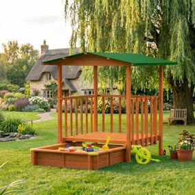 Groapa cu nisip cu verandă SUNNY, 130x130x143cm, maro/verde Jurhan