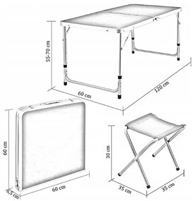 Masă de camping cu 4 scaune în alb