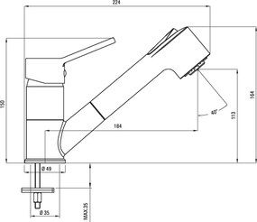 Pero Baterie pentru bucătărie, cu pipă extractibilă Finisaj: Crom BOP_071N