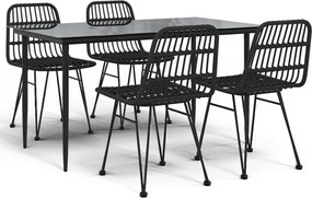 vidaXL Set mobilier de grădină, 5 piese, negru, poliratan