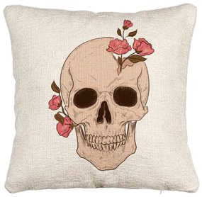 Perna Decorativa Canapea, Model Skull Rose Art, 40x40 cm, Cu fermoar